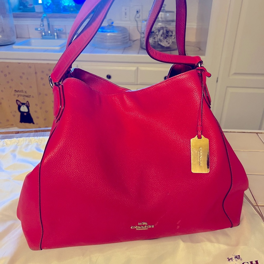 Coach Fuchsia Leather Edie Shoulder Bag